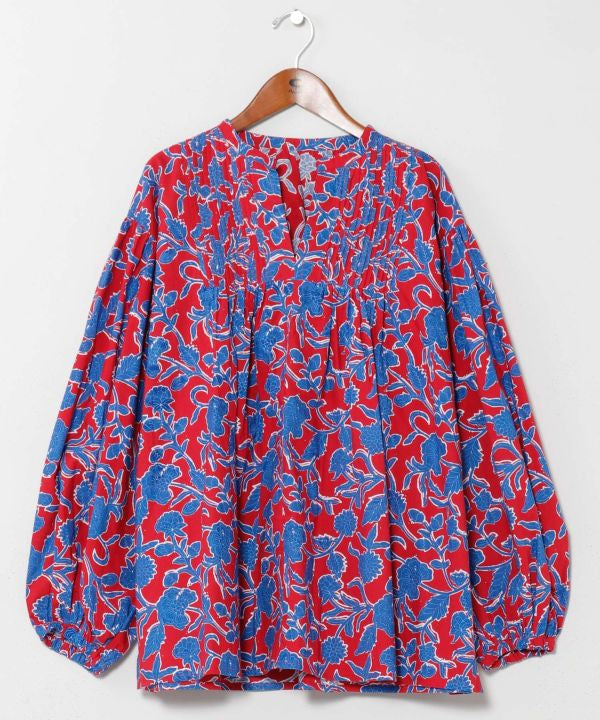 Indian Block Print Pattern Pintuck Top