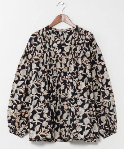 Indian Block Print Pattern Pintuck Top
