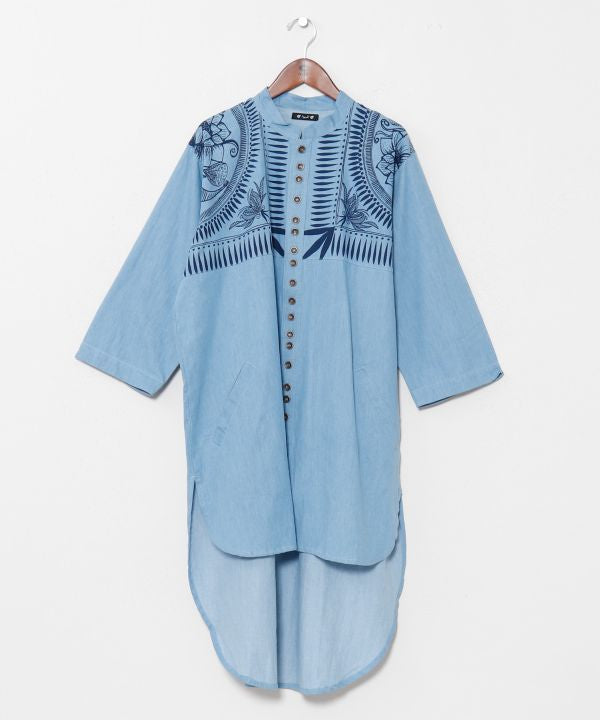 Kemeja Kerah Panjang Warna Indigo