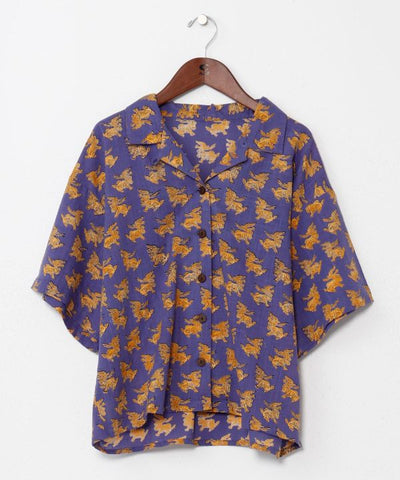 Tibetan Motif Open Collar Shirt