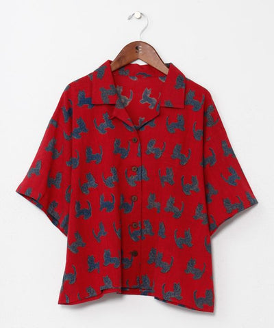 Tibetan Motif Open Collar Shirt