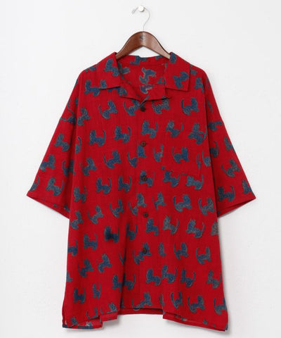 Men Tibetan Print Open Shirt