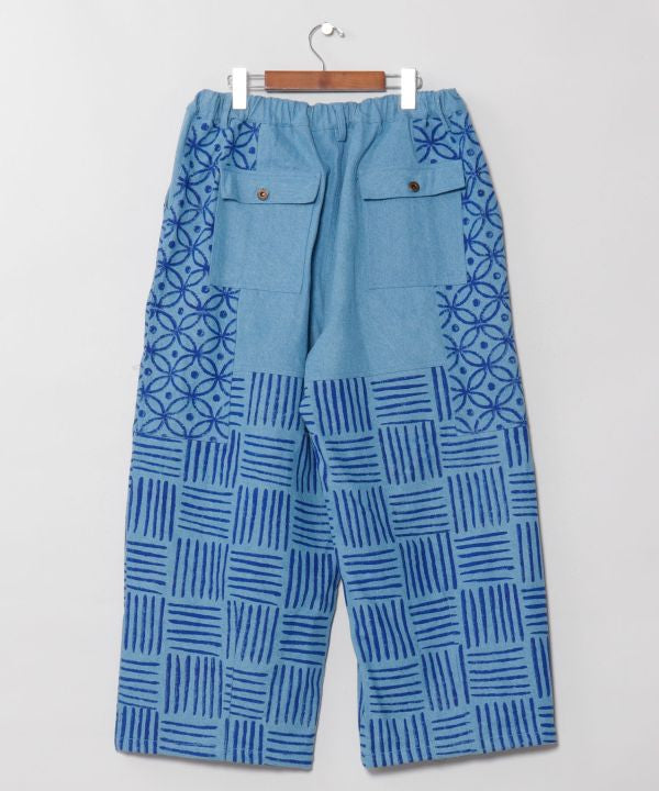 Block Print Pattern Denim Pants for Men