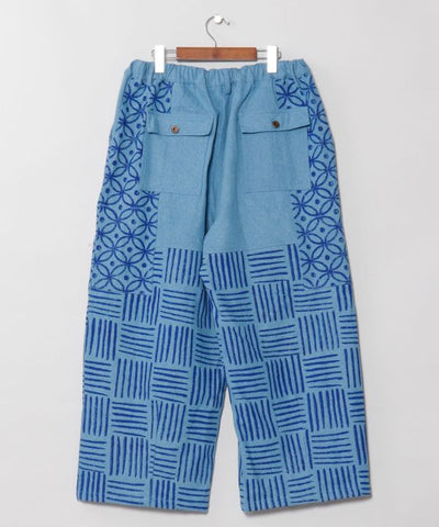 Block Print Pattern Denim Pants for Men