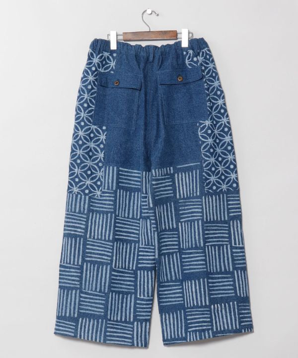 Block Print Pattern Denim Pants for Men