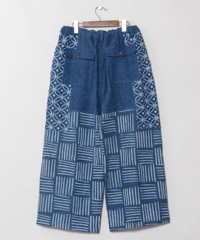 Block Print Pattern Denim Pants for Men