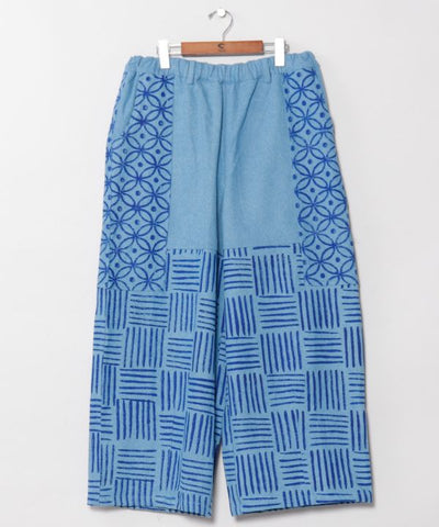 Block Print Pattern Denim Pants for Men