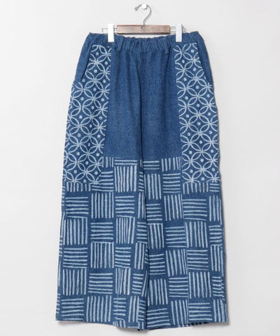 Block Print Pattern Denim Pants for Men