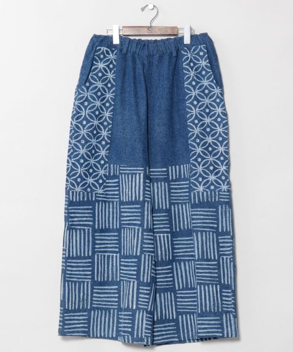 Block Print Pattern Denim Pants for Men