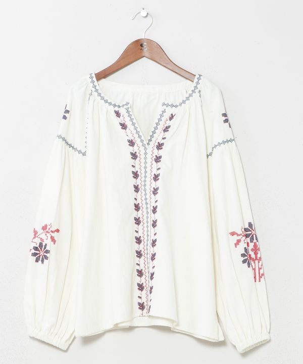 Bohemian Embroidered Cotton Twill Top