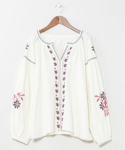 Bohemian Embroidered Cotton Twill Top