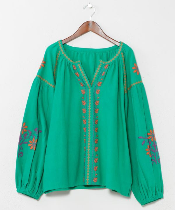 Bohemian Embroidered Cotton Twill Top