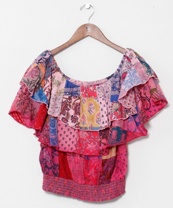 Gradient Patchwork Off Shoulder Top