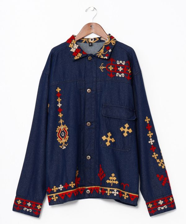 Bold Embroidered Denim Shirt for Men