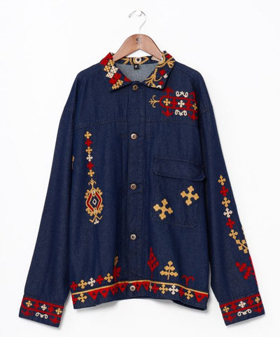 Bold Embroidered Denim Shirt for Men