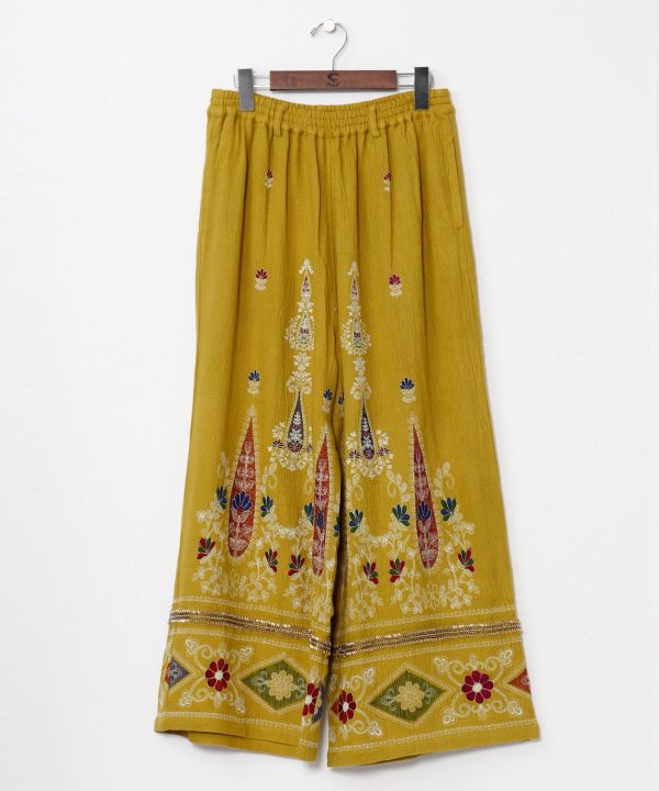 Embroidered Straight Pants Pants & Shorts by AMINA - Ametsuchi