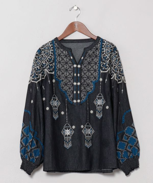 Boehmian Embroidered Denim Top