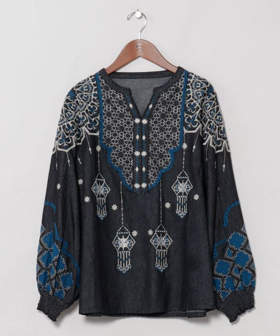 Boehmian Embroidered Denim Top