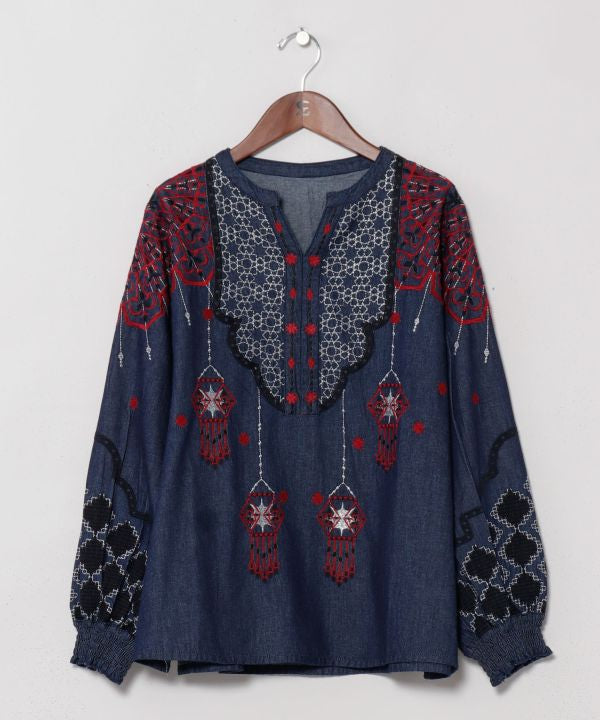 Boehmian Embroidered Denim Top
