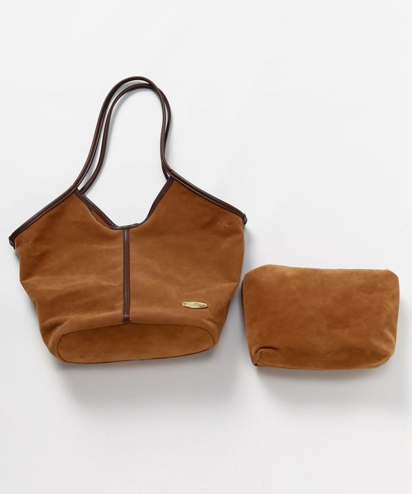 Faux Suede Tote Bag with Pouch