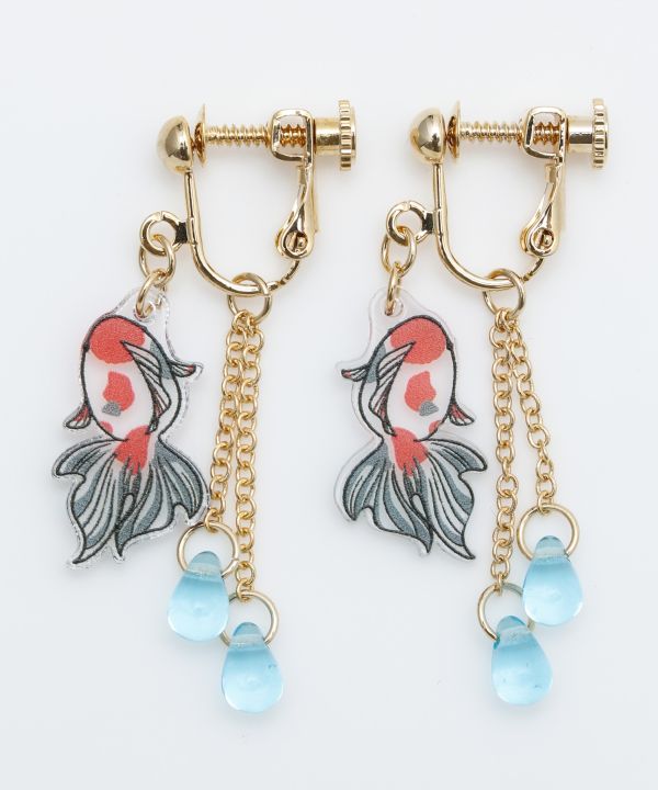 Stained Glass Inspired Goldfish Clip Earrings