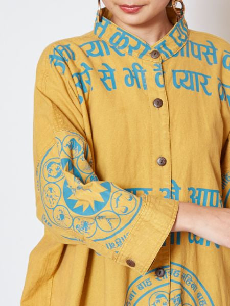 Constellation Printed Band Collar Long Shirt