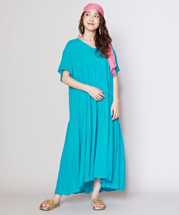 Rayon Crepe Tiered Dress PINK Rayon Crepe Tiered Dress PINK