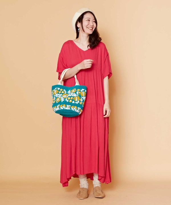 Rayon Crepe Tiered Dress PINK Rayon Crepe Tiered Dress PINK