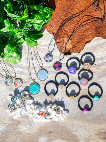 African Fabric Pattern Glass Earrings