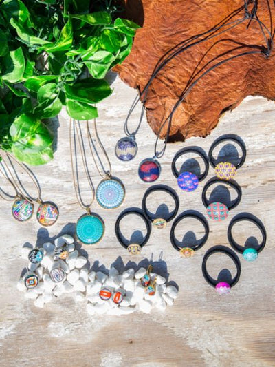 African Fabric Pattern Glass Earrings