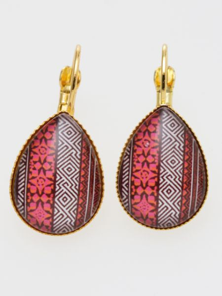 African Fabric Pattern Glass Earrings