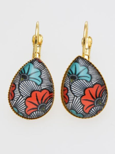 African Fabric Pattern Glass Earrings