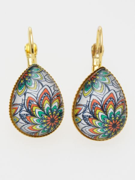 African Fabric Pattern Glass Earrings