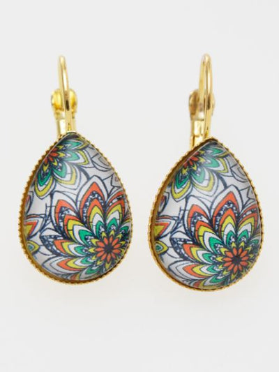 African Fabric Pattern Glass Earrings