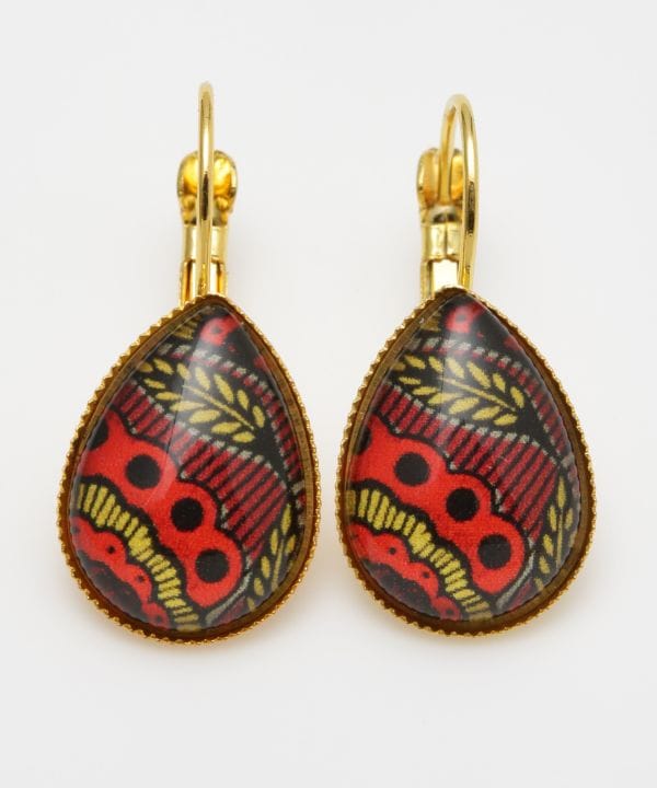 African Fabric Pattern Glass Earrings