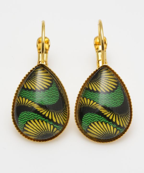 African Fabric Pattern Glass Earrings