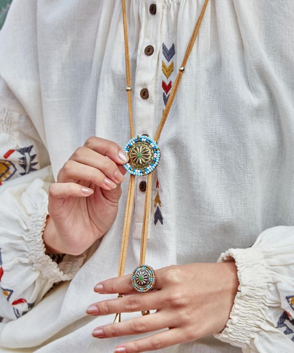 Concho Loop Tie Necklace Necklaces by AMINA - Ametsuchi