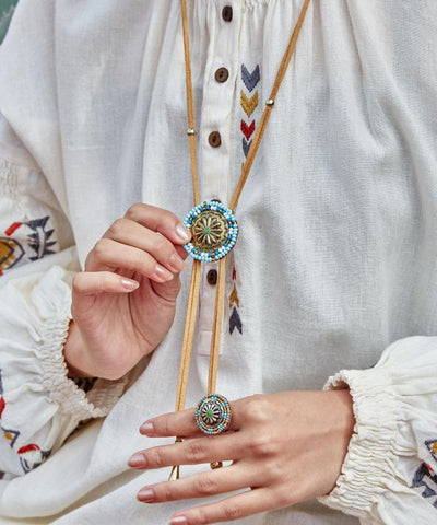 Concho Loop Tie Necklace Necklaces by AMINA - Ametsuchi