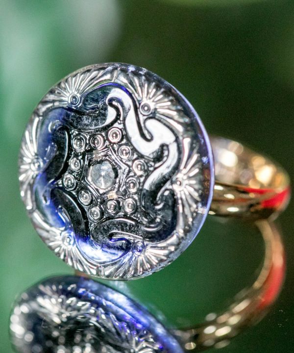 Czech Bohemia Glass Button Ring