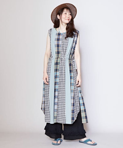 Checkered x Striped Sleeveless Dress