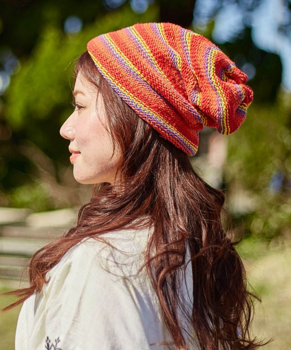 Knitted Striped Cotton Beanie