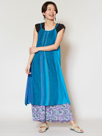 尼泊尔棉质条纹中长连衣裙