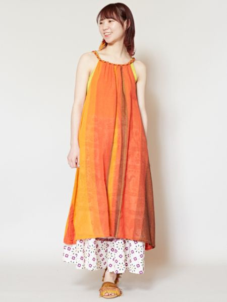 尼泊尔棉质条纹中长连衣裙