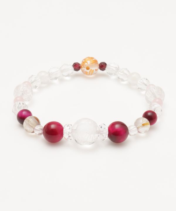 Dragon & Phoenix Engraved Crystal x Rose Tiger Eye Bracelet Bangles & Bracelets by 岩座 - Ametsuchi