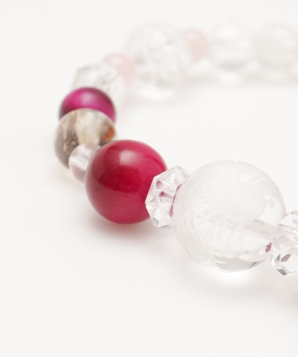 Dragon & Phoenix Engraved Crystal x Rose Tiger Eye Bracelet Bangles & Bracelets by 岩座 - Ametsuchi