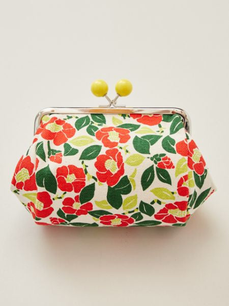 HANPU Canvas Barrel Shaped Floral GAMAGUCHI Purse