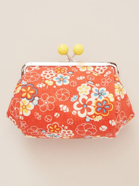HANPU Canvas Barrel Shaped Floral GAMAGUCHI Purse