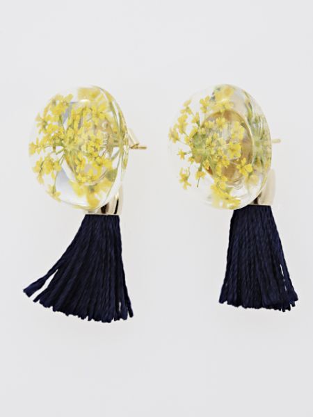 Aqua Flower Tassel Earrings