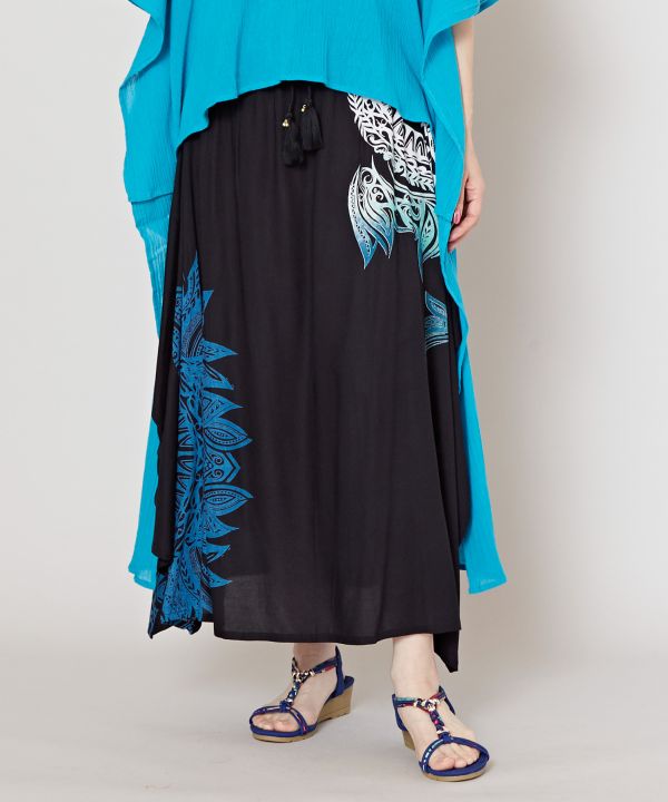 Tribal Flower Long Skirt Skirts by AMINA - Ametsuchi