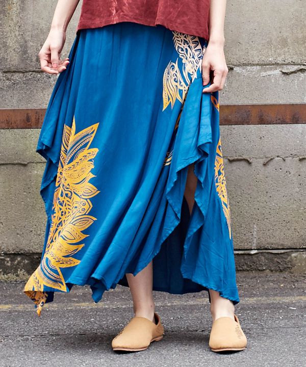 Tribal Flower Long Skirt Skirts by AMINA - Ametsuchi